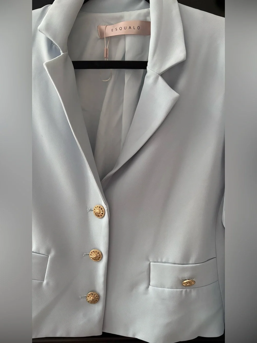 ESQUALO Pale Blue Cropped Blazer with Gold Buttons - Picture 11 of 13